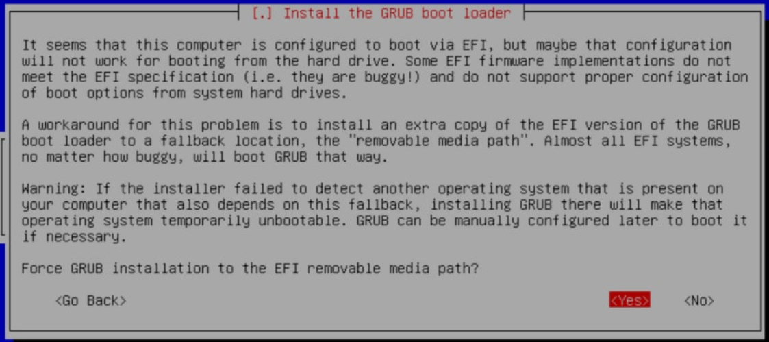 GRUB installer question box